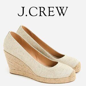J. Crew Seville Metallic Canvas Espadrille Wedges 6.5
